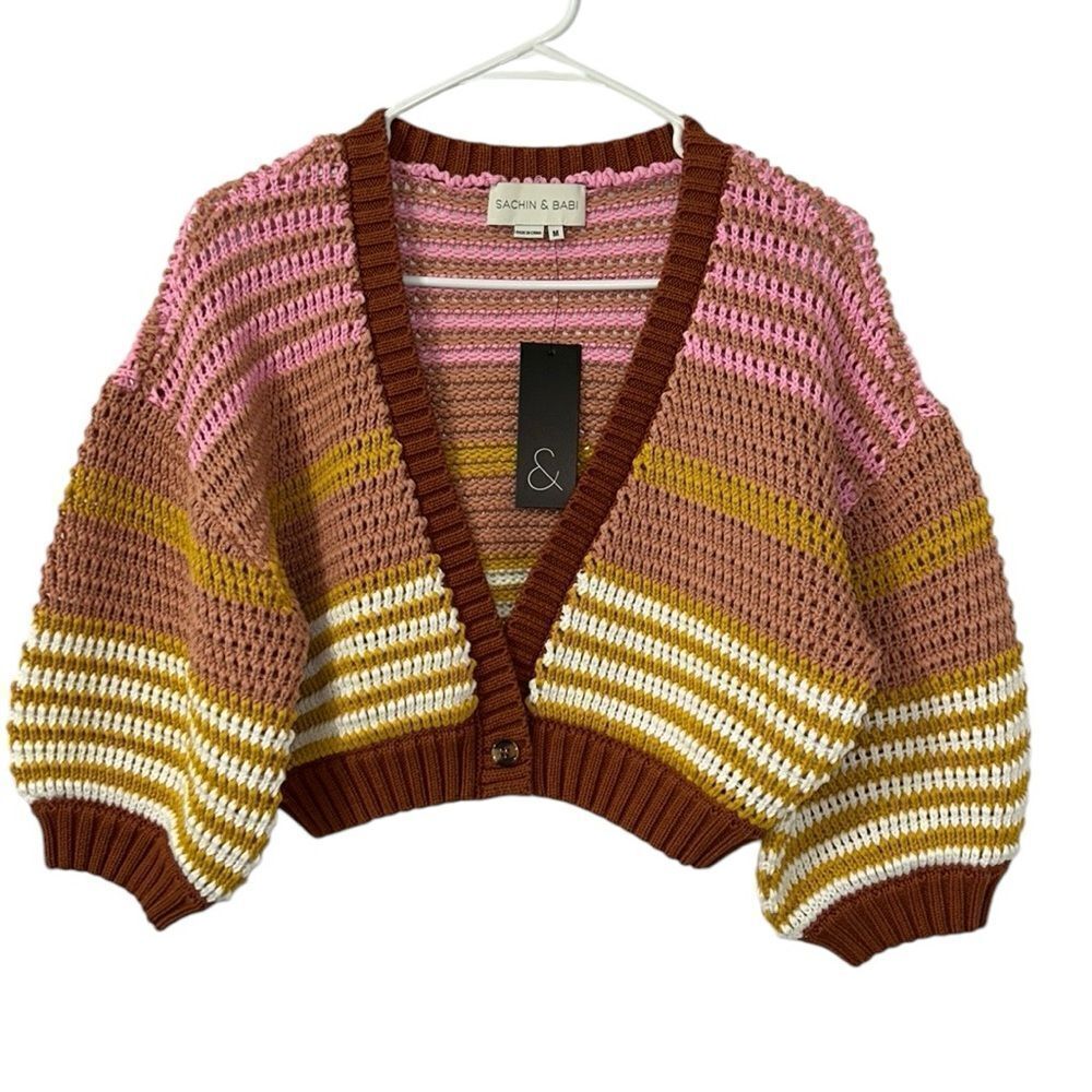 Sachin + Babi Striped Cropped Cotton
Cardigan(Size Medium)